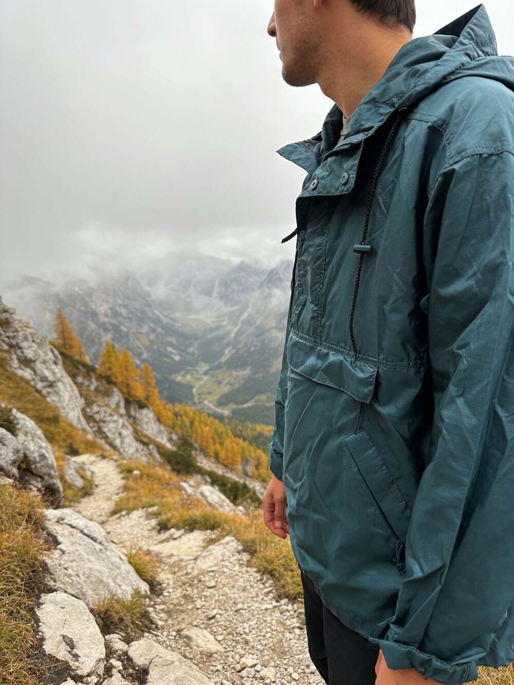 Eddie Bauer Vintage Teal Green Nylon Anorak Windbreaker Pullover Hoodie Jacket M